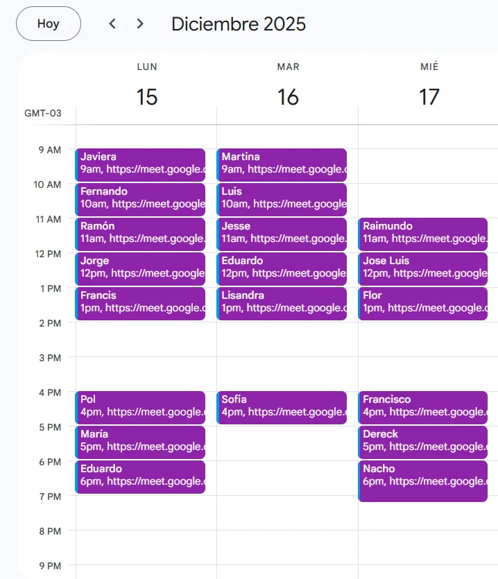 Panel de datos y calendario de agendas